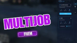 Multi-Job Switcher UI in FiveM showing current jobs, job descriptions, and switch button.