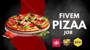 Player delivering pizza using dynamic job system in FiveM with map blips and waypoints.