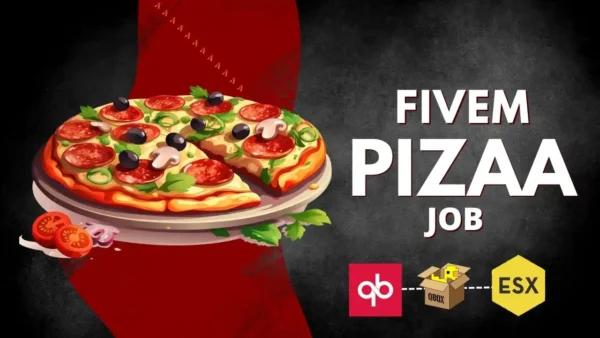 Player delivering pizza using dynamic job system in FiveM with map blips and waypoints.