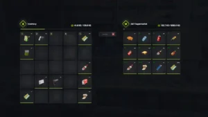 FiveM inventory UI showing stashes, weapon slots, trunk storage, and modern item drop design.