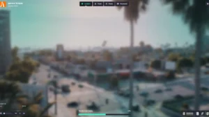 FiveM Core UI loading screen displaying customizable interface with background video, music controls, and social media links